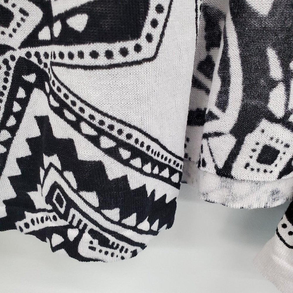 Chico's Womens Black White Open Front Cardigan Sweater Size 2 (L) Ruched Sleeves - Picture 6 of 14